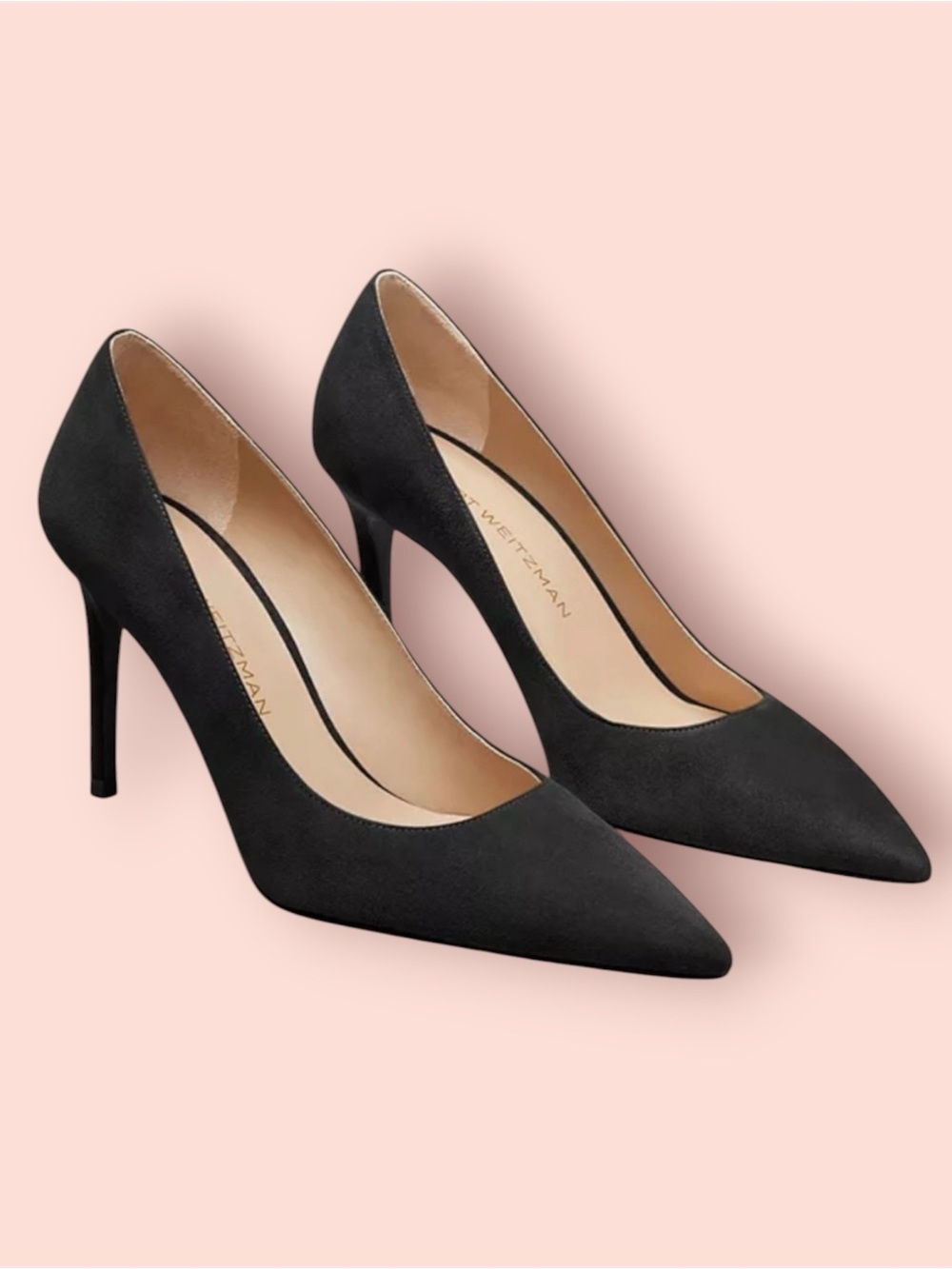 STUART WEITZMAN Black Suede Leather Anny 70 Pointed Toe Classic Heels